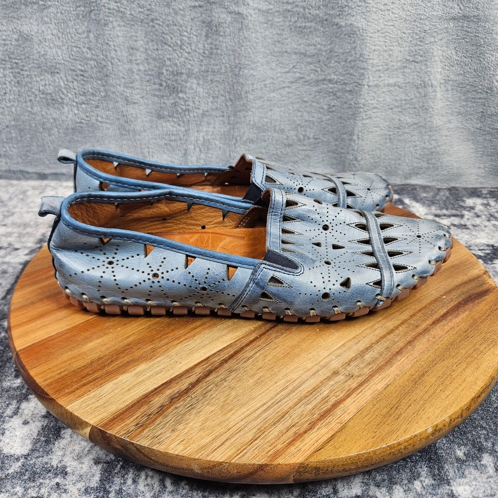Spring Step Fusaro Shoes Womens 39 / 8.5 Blue Leather Comfort Flat Loafer Cutout